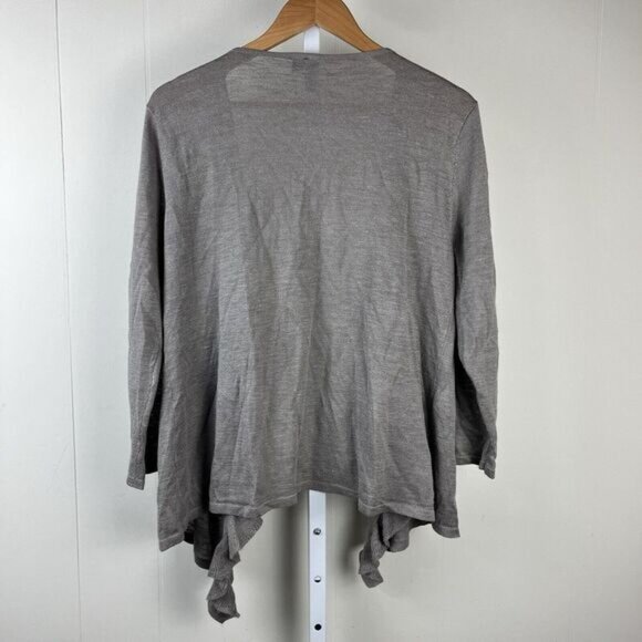 Relativity Cardigan Sweater Gray Open Front Ruffle Ramie Rayon Womens XL - Picture 4 of 5